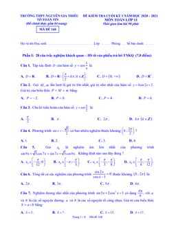 đề thi hk1 toán 11 năm 2020 – 2021 trường thpt nguyễn gia thiều – hà nội