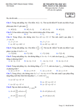 đề thi hk1 toán 11 năm 2020 – 2021 trường thpt phan ngọc tòng – bến tre