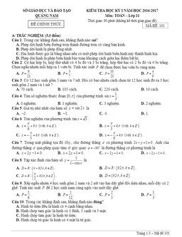 đề thi hk1 toán 11 năm học 2016 – 2017 sở gd và đt quảng nam