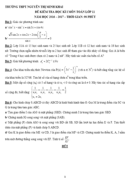 đề thi hk1 toán 11 năm học 2016 – 2017 trường nguyễn thị minh khai – tp.hcm
