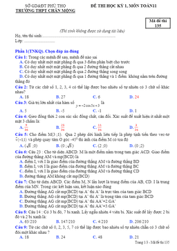 đề thi hk1 toán 11 năm học 2016 – 2017 trường thpt chân mộng – phú thọ