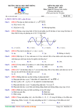đề thi hk1 toán 11 năm học 2017 – 2018 trường thpt chuyên hạ long – quảng ninh