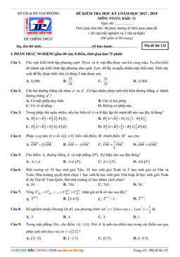 đề thi hk1 toán 11 năm học 2017 – 2018 trường thpt chuyên trần phú – hải phòng