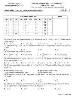 đề thi hk1 toán 11 năm học 2017 – 2018 trường thpt kim liên – hà nội