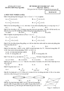 đề thi hk1 toán 11 năm học 2017 – 2018 trường thpt phan ngọc hiển – cà mau