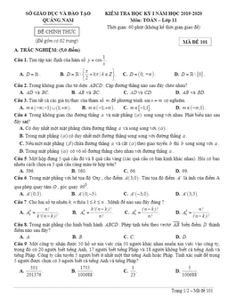 đề thi hk1 toán 11 năm học 2019 – 2020 sở gd&đt quảng nam