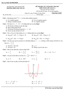 đề thi hk1 toán 12 ban a năm học 2016 – 2017 trường chu văn an – hà nội