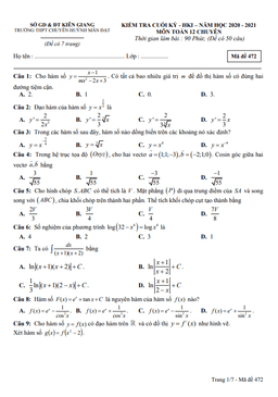 đề thi hk1 toán 12 chuyên năm 2020 – 2021 trường chuyên huỳnh mẫn đạt – kiên giang