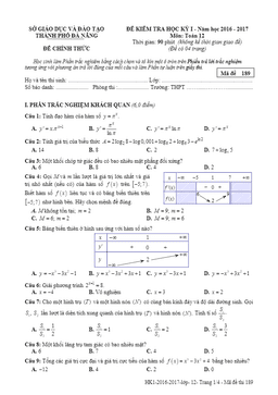 đề thi hk1 toán 12 năm học 2016 – 2017 sở gd và đt đà nẵng