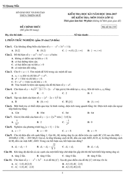 đề thi hk1 toán 12 năm học 2016 – 2017 sở gd và đt thừa thiên huế