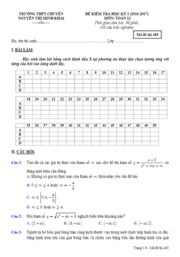 đề thi hk1 toán 12 năm học 2016 – 2017 trường chuyên nguyễn thị minh khai – sóc trăng