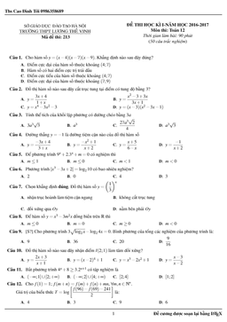 đề thi hk1 toán 12 năm học 2016 – 2017 trường lương thế vinh – hà nội