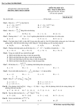 đề thi hk1 toán 12 năm học 2016 – 2017 trường thpt nhân chính – hà nội