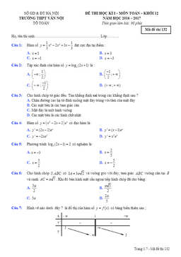 đề thi hk1 toán 12 năm học 2016 – 2017 trường thpt vân nội – hà nội