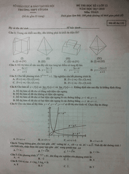 đề thi hk1 toán 12 năm học 2017 – 2018 trường thpt cổ loa – hà nội