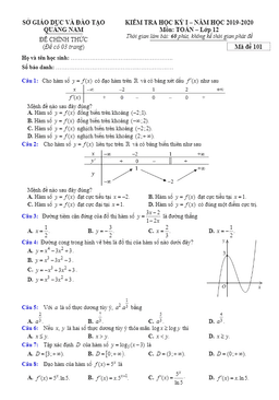 đề thi hk1 toán 12 năm học 2019 – 2020 sở gd&đt quảng nam