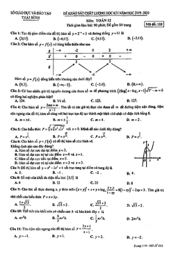 đề thi hk1 toán 12 năm học 2019 – 2020 sở gd&đt thái bình