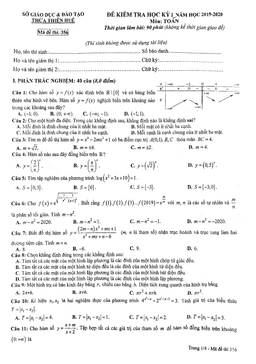 đề thi hk1 toán 12 năm học 2019 – 2020 sở gd&đt thừa thiên huế