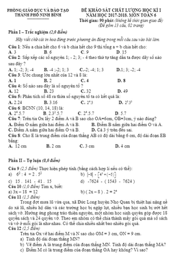đề thi hk1 toán 6 năm học 2017 – 2018 phòng gd và đt thành phố ninh bình