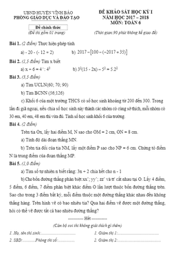 đề thi hk1 toán 6 năm học 2017 – 2018 phòng gd và đt vĩnh bảo – hải phòng