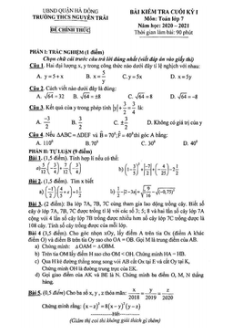 đề thi hk1 toán 7 năm 2020 – 2021 trường thcs nguyễn trãi – hà nội