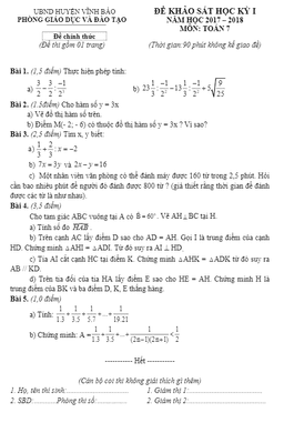 đề thi hk1 toán 7 năm học 2017 – 2018 phòng gd và đt vĩnh bảo – hải phòng