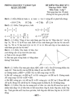 đề thi hk1 toán 7 năm học 2019 – 2020 phòng gd&đt tân phú – tp hcm