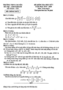 đề thi hk1 toán 8 năm 2019 – 2020 trường thpt chuyên hà nội – amsterdam