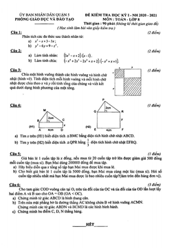 đề thi hk1 toán 8 năm 2020 – 2021 phòng gd&đt quận 5 – tp hcm