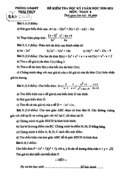 đề thi hk1 toán 8 năm 2020 – 2021 phòng gd&đt thái thụy – thái bình