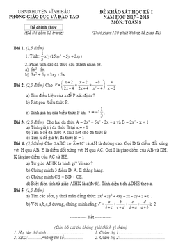 đề thi hk1 toán 8 năm học 2017 – 2018 phòng gd và đt vĩnh bảo – hải phòng