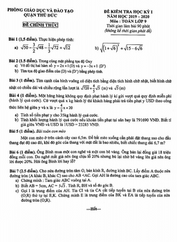 đề thi hk1 toán 9 năm 2019 – 2020 phòng gd&đt thủ đức – tp hcm