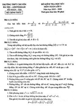 đề thi hk1 toán 9 năm 2019 – 2020 trường thpt chuyên hà nội – amsterdam