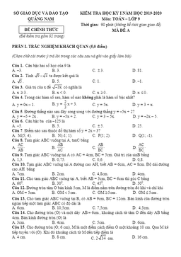 đề thi hk1 toán 9 năm học 2019 – 2020 sở gd&đt quảng nam