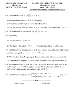 đề thi hk2 môn toán 12 trường sơn động – bắc giang năm học 2015 – 2016