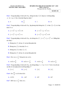 đề thi hk2 toán 10 năm 2017 – 2018 trường thpt trấn biên – đồng nai