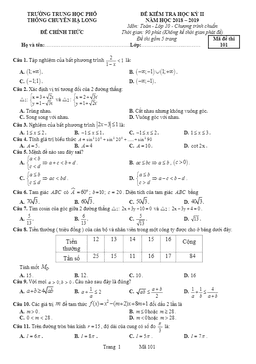 đề thi hk2 toán 10 năm 2018 – 2019 trường chuyên hạ long – quảng ninh