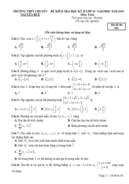 đề thi hk2 toán 10 năm 2018 – 2019 trường chuyên nguyễn huệ – hà nội