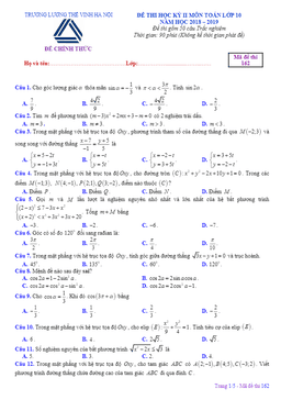 đề thi hk2 toán 10 năm 2018 – 2019 trường lương thế vinh – hà nội