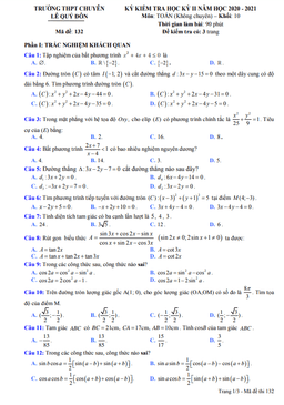 đề thi hk2 toán 10 năm 2020 – 2021 trường chuyên lê quý đôn – khánh hòa