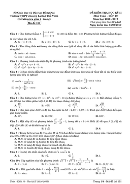 đề thi hk2 toán 10 năm học 2016 – 2017 trường thpt chuyên lương thế vinh – đồng nai
