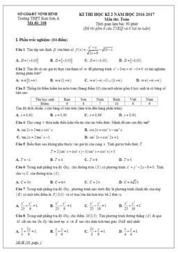 đề thi hk2 toán 10 năm học 2016 – 2017 trường thpt kim sơn a – ninh bình