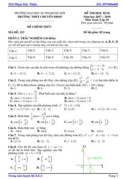 đề thi hk2 toán 10 năm học 2017 – 2018 trường thpt chuyên đhsp hà nội