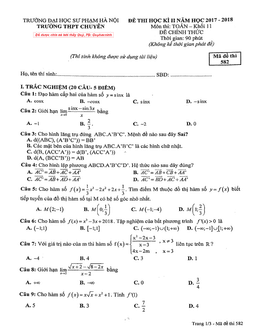 đề thi hk2 toán 11 năm 2017 – 2018 trường thpt chuyên đhsp hà nội