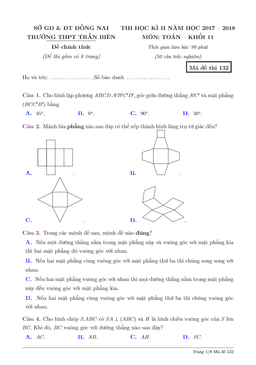 đề thi hk2 toán 11 năm 2017 – 2018 trường thpt trấn biên – đồng nai