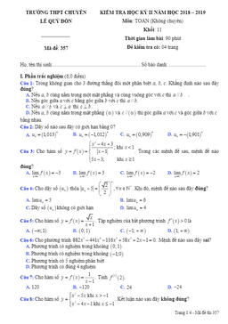 đề thi hk2 toán 11 năm 2018 – 2019 trường chuyên lê quý đôn – khánh hòa