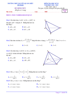 đề thi hk2 toán 11 năm 2018 – 2019 trường nguyễn quang diêu – an giang