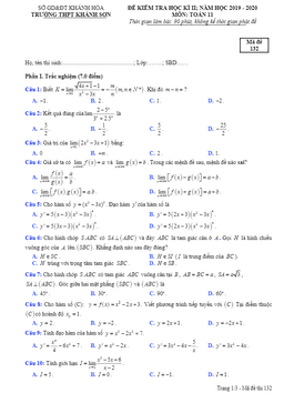 đề thi hk2 toán 11 năm 2019 – 2020 trường thpt khánh sơn – khánh hòa