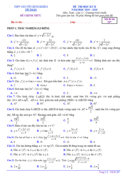 đề thi hk2 toán 11 năm 2019 – 2020 trường thpt nguyễn bỉnh khiêm – gia lai