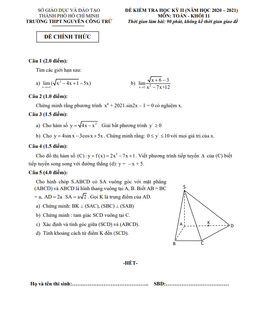 đề thi hk2 toán 11 năm 2020 – 2021 trường thpt nguyễn công trứ – tp hcm